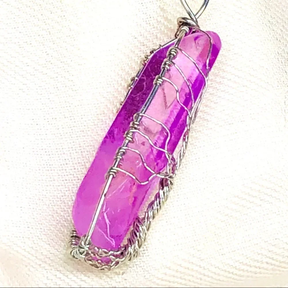Wire Wrapped Quartz Crystal Necklace Tree of Life, Lavender - Picture 10 of 15